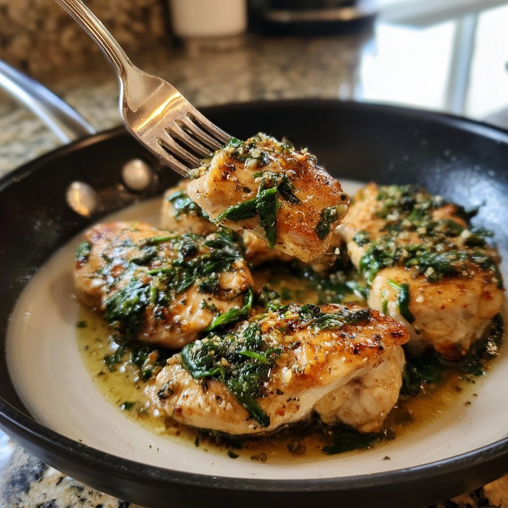 Gebratenes Hühnchen mit Spinat