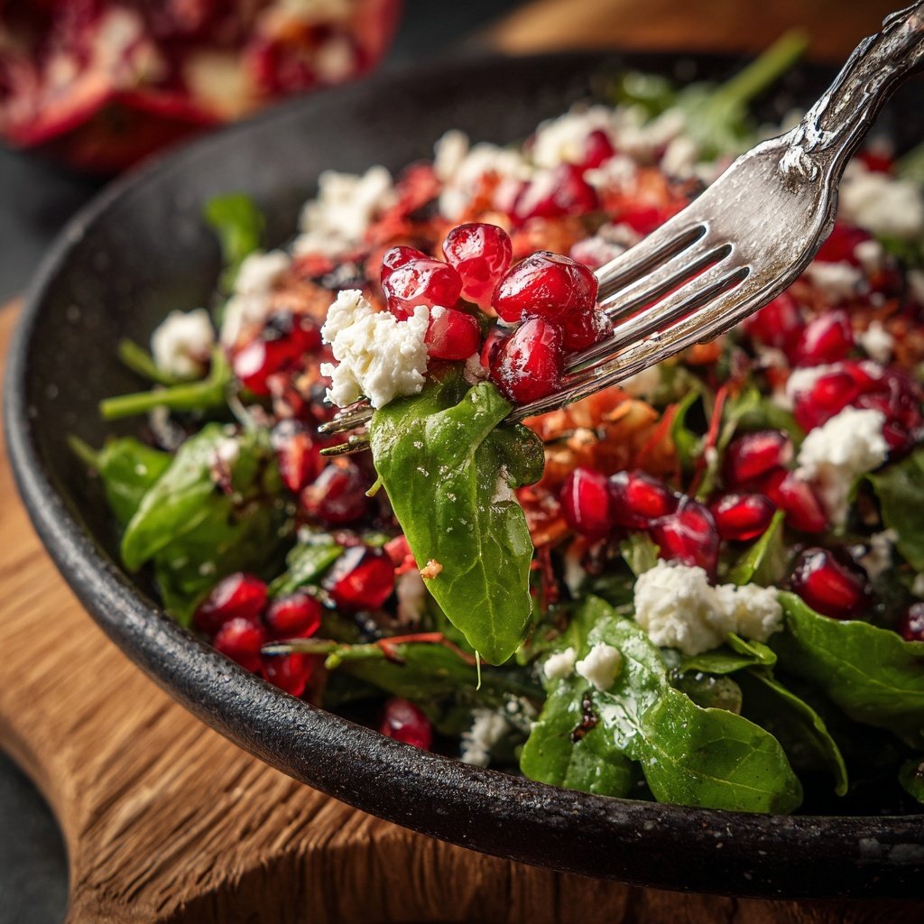 Wildkräutersalat mit Granatapfel und Feta