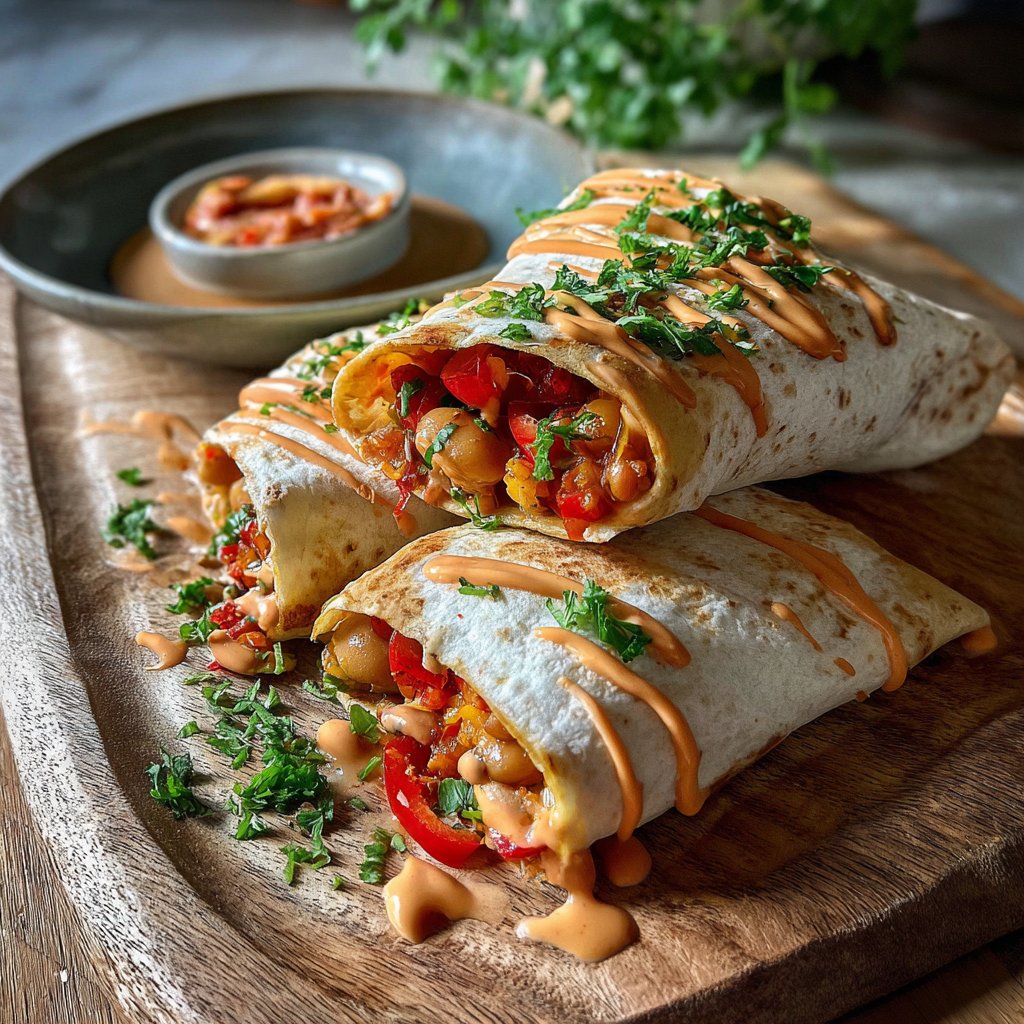 Scharfe Paprika-Wraps mit Bohnen