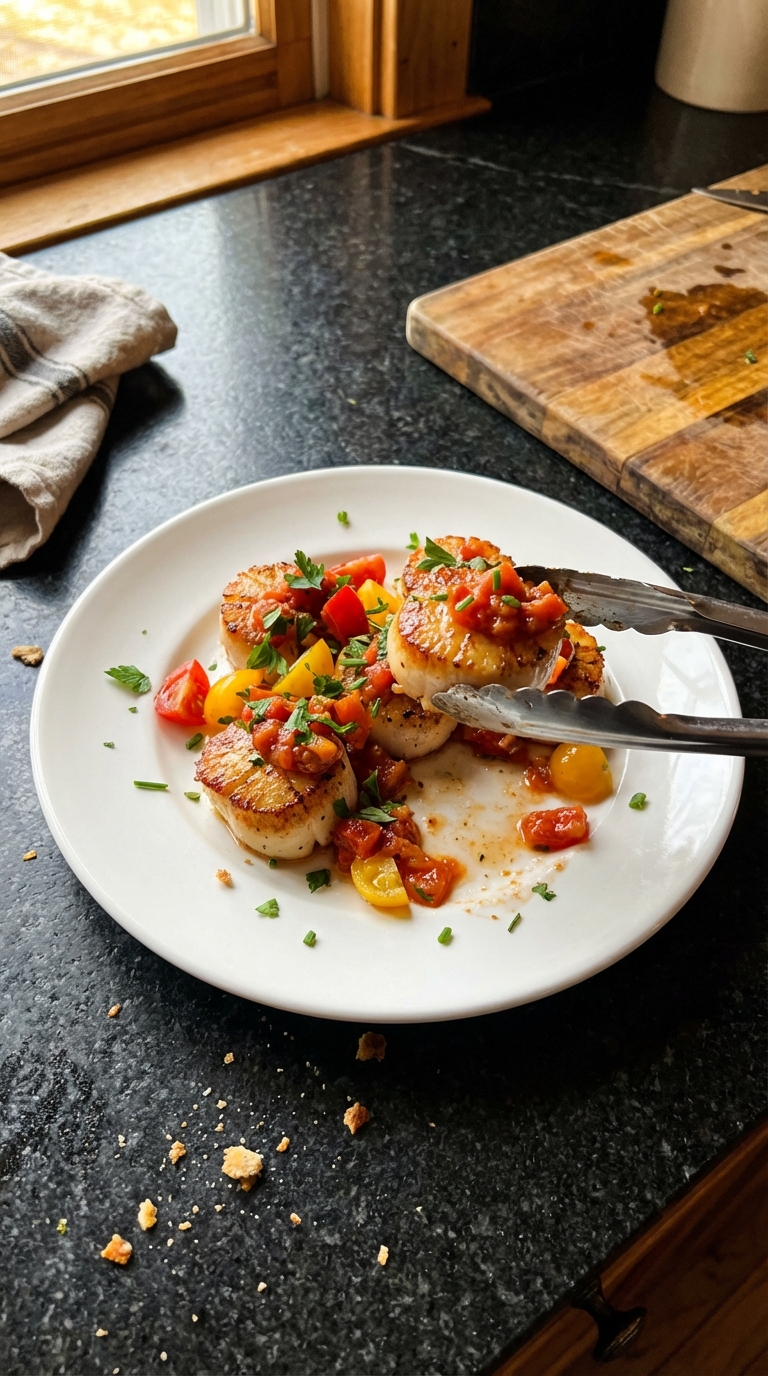 Knusprige Jakobsmuscheln mit Tomaten Relish​