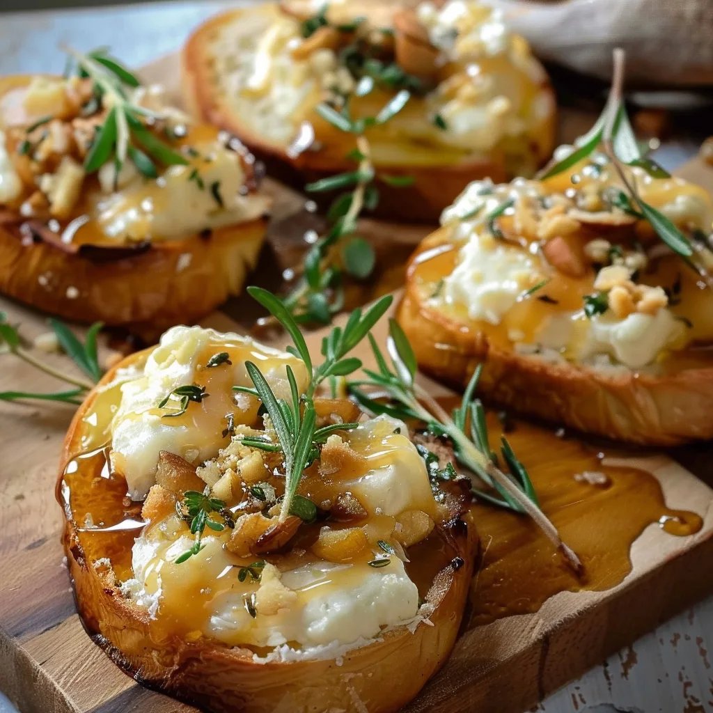 Warme Birnenhälften mit Ziegenkäse und frischem Rosmarin