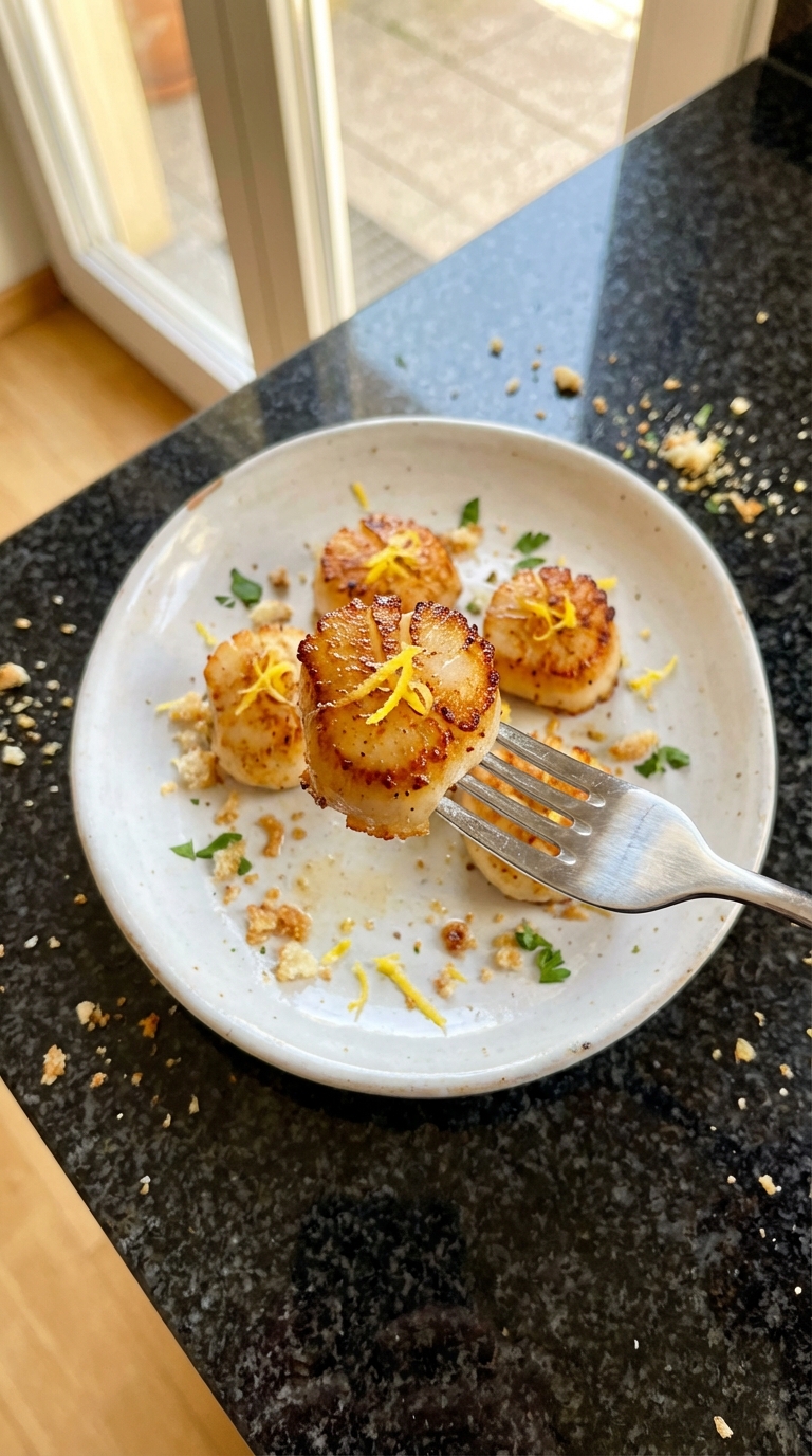 Zitronenabrieb Gebratene Jakobsmuscheln​