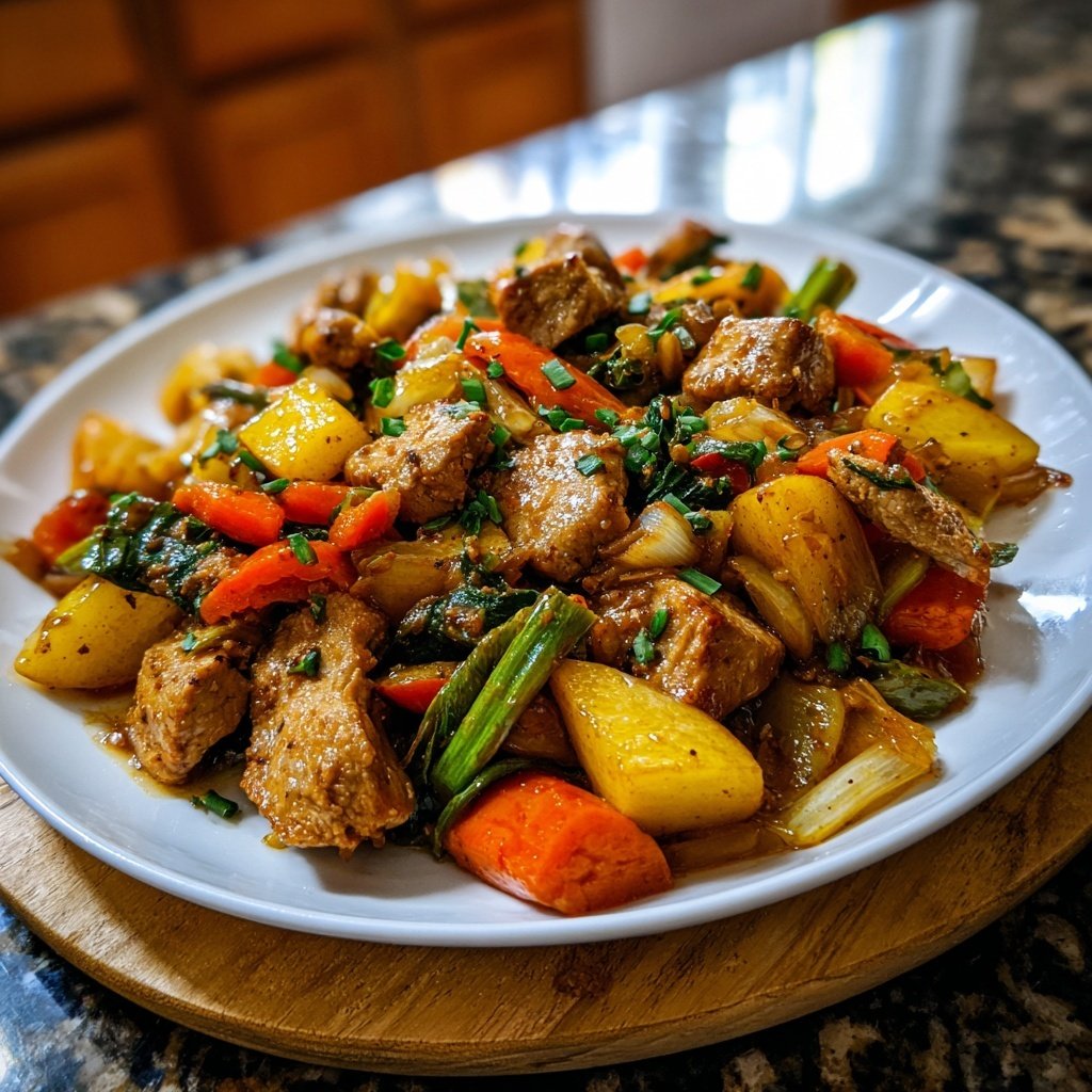 Geroestete Gemüse und Putenpfanne