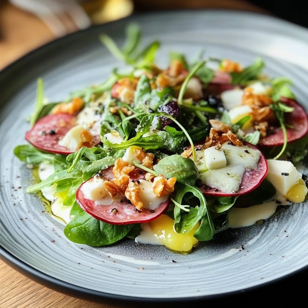 Birnen-Carpaccio auf Pflücksalat mit Gorgonzola und Walnüssen