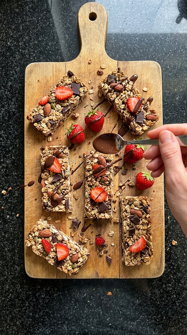 Gefrorene Schoko Erdbeer Granola Riegel​