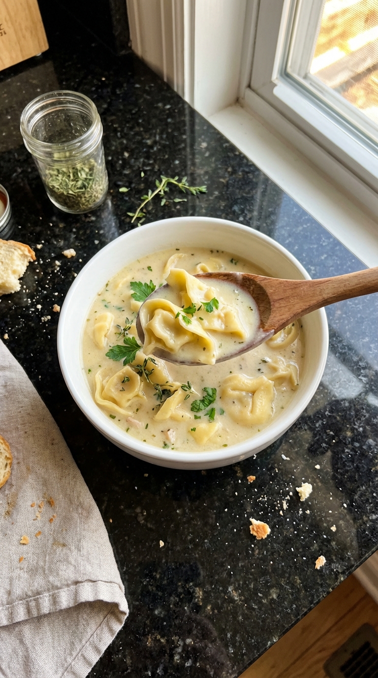 Cremige Hähnchen Tortellini Suppe