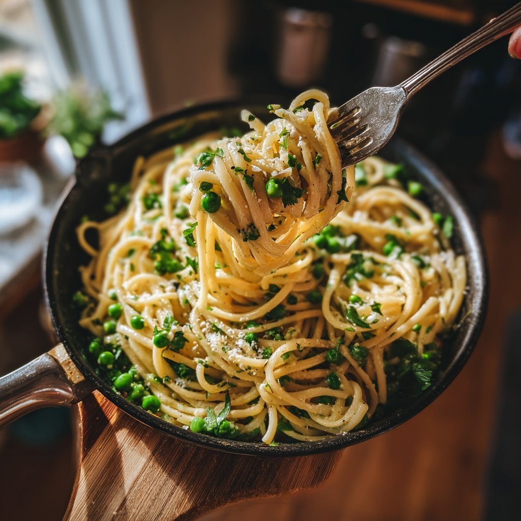 Knoblauch-Zitronen-Pasta mit Erbsen