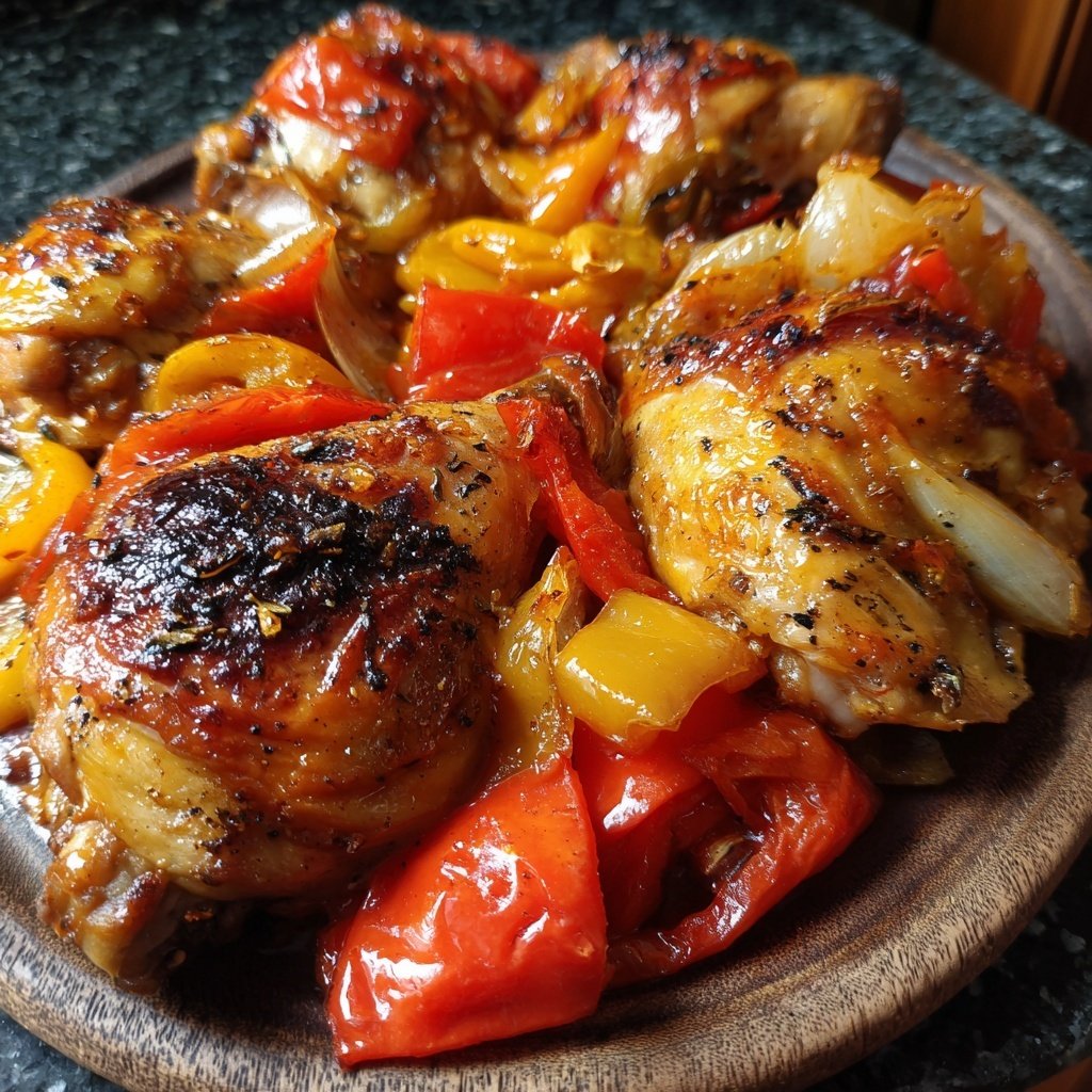 Hähnchen mit geschmorten Paprika Tomaten