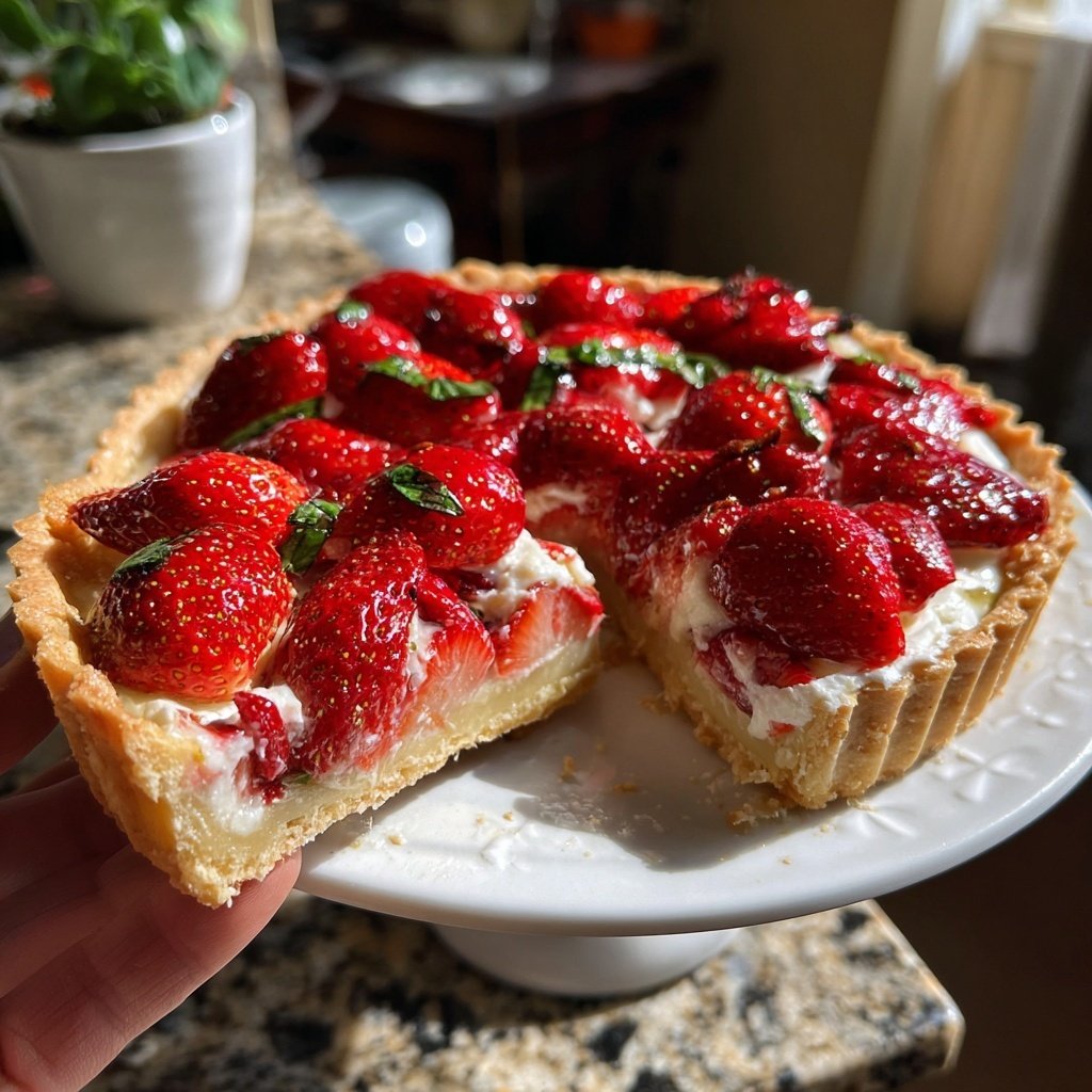 Erdbeer-Basilikum-Tarte mit Sahne