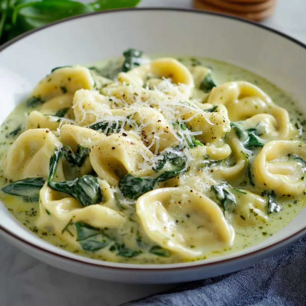 One Pot Tortellini mit Spinat Sahne Sauce