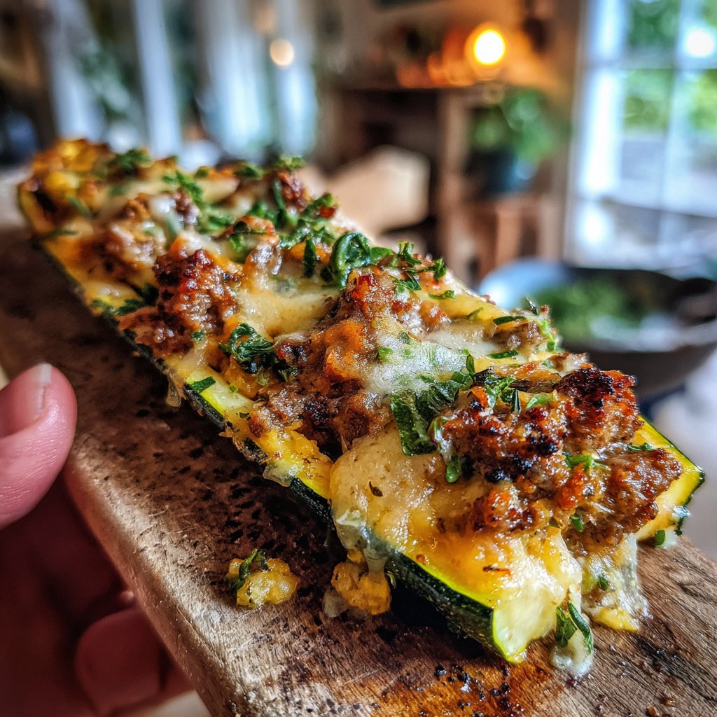 Zucchini-Schiffchen gefüllt