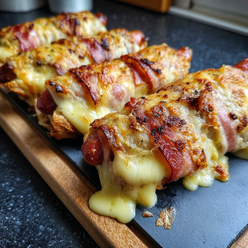 Raclette mit Wienerle im Speckmantel und Zwiebelsenf​