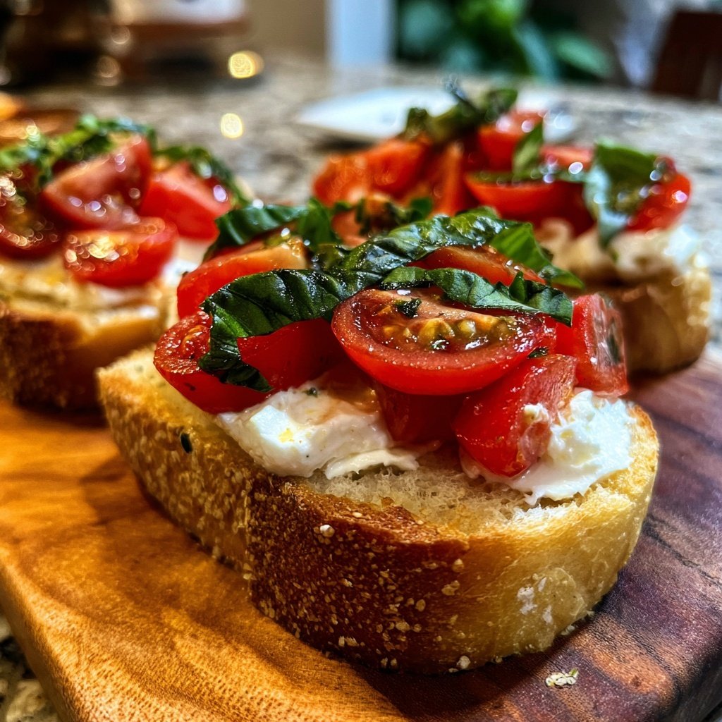 Bruschetta mit Tomate, Basilikum und Burrata