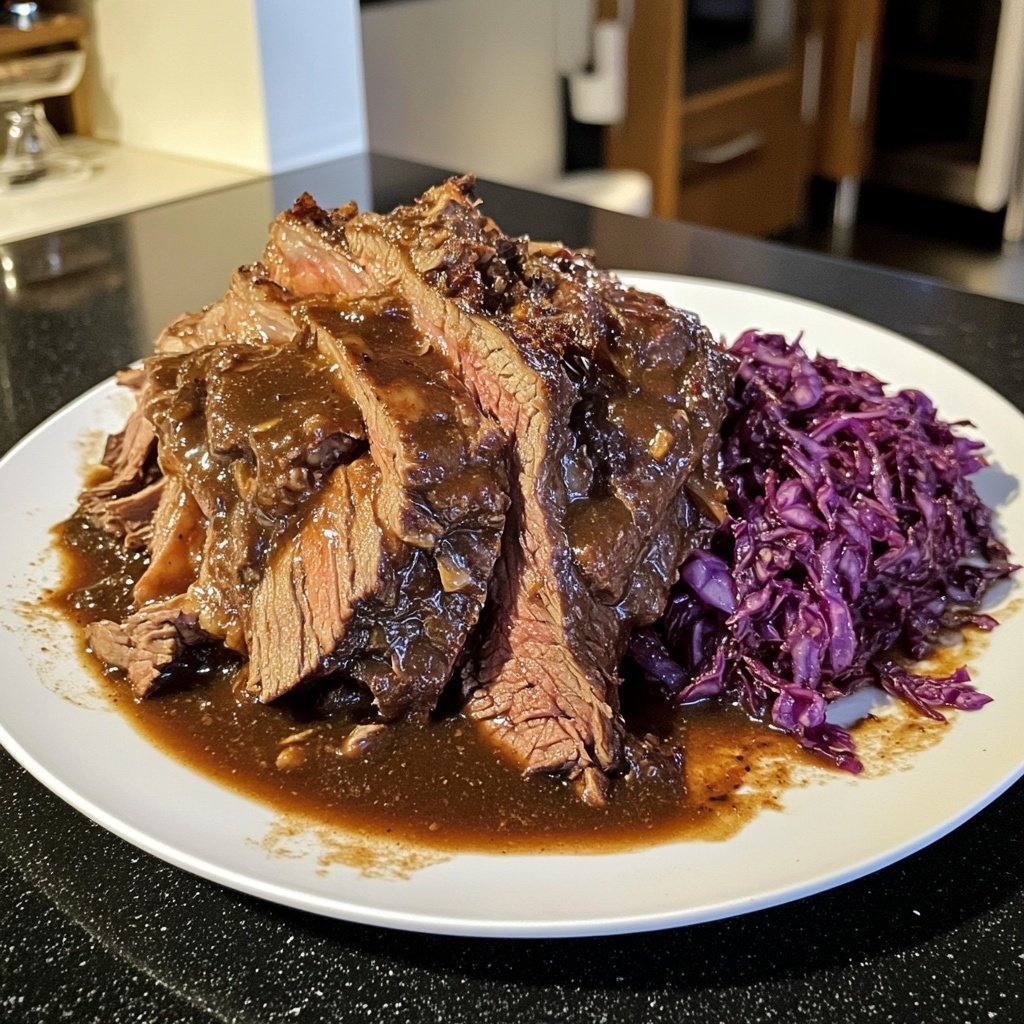 Deftiger Hausmannskost-Rinderbraten mit Rotkohl