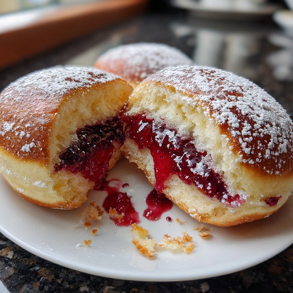 Weiche, mit Marmelade gefüllte Berliner
