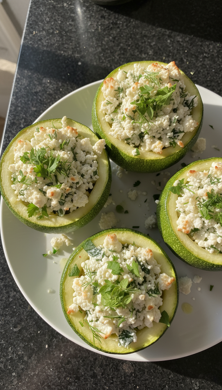 Gefüllte Zucchini Boote mit Feta