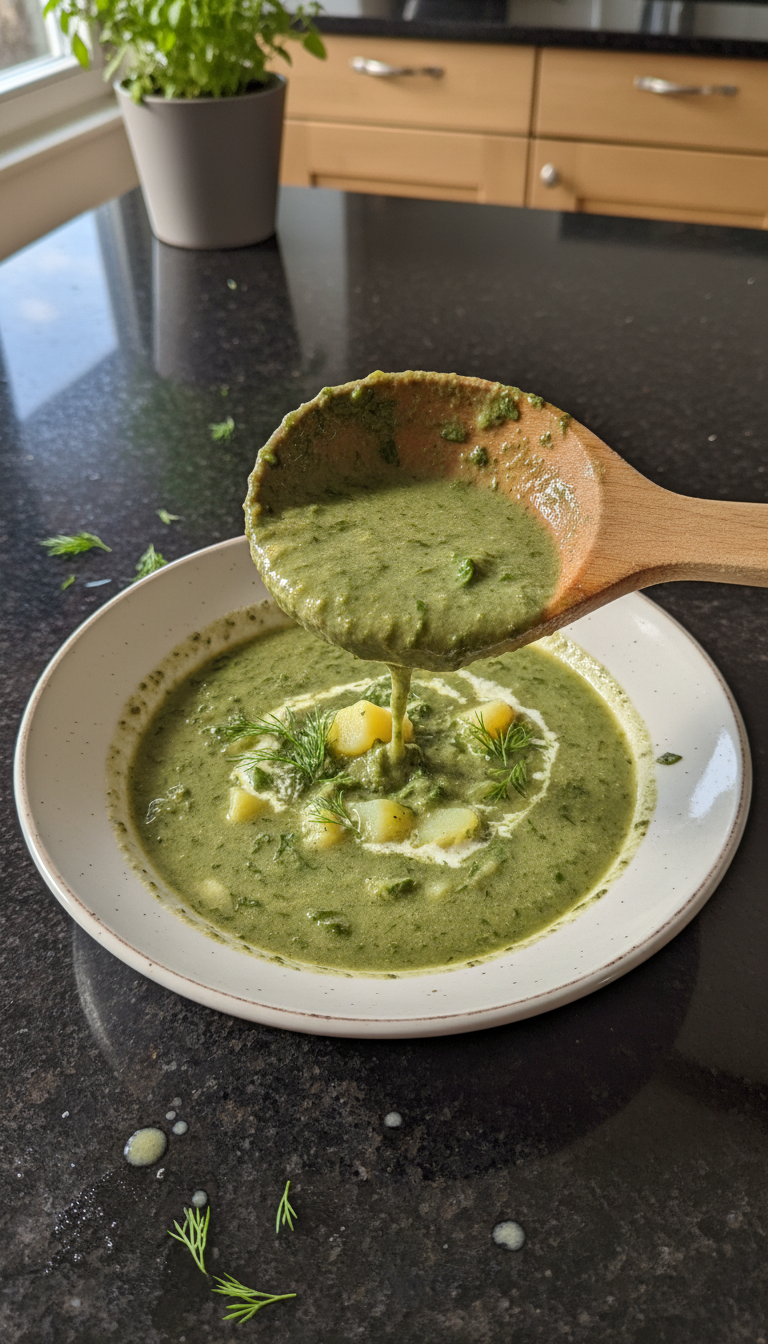 Seidige Spinat Kartoffel Suppe